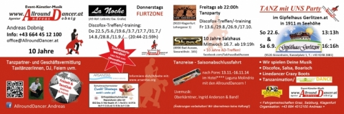 10Jahre AllroundDancer Flyer Partner Steiermark Kärnten Gipfelhaus Gerlitzen 22.6. & 6.9. um 13:13Uhr