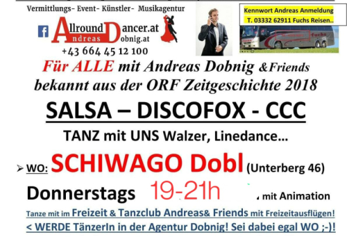 Schiwago Tanzbar in Dobl jeden Donnerstag um 19h mit AllroundDancer 06644512100 Buch dir Taixtänzer 
