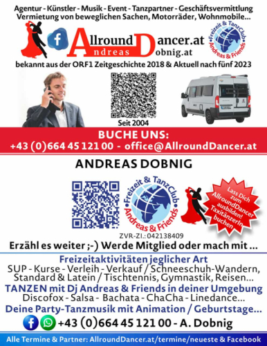 Agentur Andreas Dobnig 2023 Vermietung  WOMO Vermittlung AllroundDancer.at bekannt ORF Zeitgeschichte 2018/2023  u.+436644512100