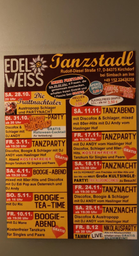 Edelweiss November Programm 17.+18.11. mit AllroundDancer Taxitänzer Wochenende Info +436644512100  Kirchdorf am Inn Werde AD