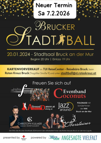 Bruckerstadtball 2024 Termin 7.2.2026 mit AllroundDancer Info 06644512100 Fahrgemeinschaften Taxitänzer u.ALLE INFORMATIONEN 