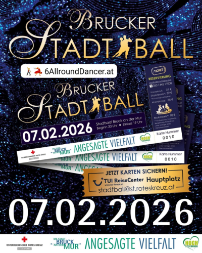 Brucker Stadtball 7.2.2026 Info am Flyer und +436644512100 Buche deinen Taxitänzer Info Andreas Dobnig AllroundDancer seit 2004