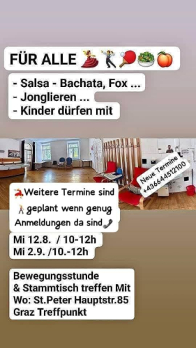 Nachbarschaftszentrum NBZ St.Peter Graz Mi 12.8. ab10h Info +436644512100 Andreas Freizeit Tanzclub Graz TanzenTanzabend für ALL