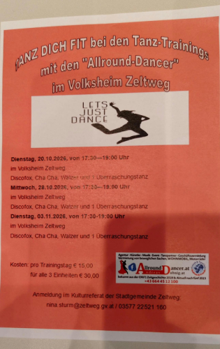 Zeltweg  2026 Tanztraining Tanztraining siehe auch WhatsApp 06644512100 im Volksheim für alle ab 17.30 Discofox bis 