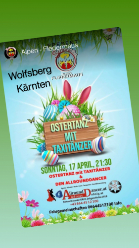 Alpen Fledermaus Wolfsberg Ostersonntag Ostertanz So 17.4.22 mit AllroundDancer  Taxitänzer 06644512100 Buche einen Tanzpartner 