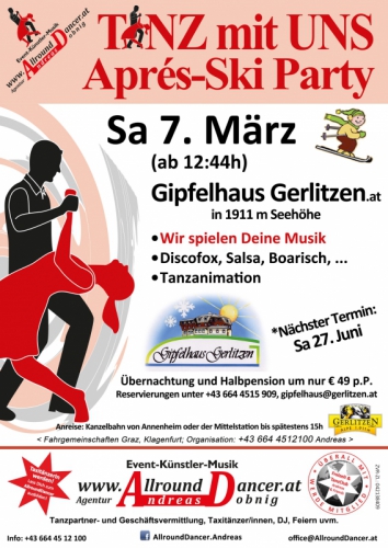 Gerlitzen Gipfelhaus Apres Ski & T m U Party  Sa .7.3. nächster Sommer Termin 27.6.15