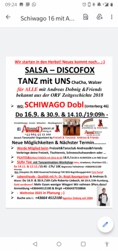 Tanzbar Schiwago Do 16.9. u. 30.9.  u.14.10.um 19h mit Andreas Dobnig Bekannt aus der ORF Zeitgeschichte 2018 Welt +436644512100