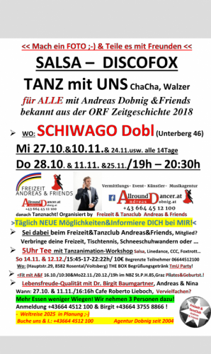 Tanzbar Schiwago 2021bis jeden ungeraden Mi u Do 19h, So 5uhr Tee The Box  14.11.u12.12. ab 15.30  , mehr essen weniger wiegen ,