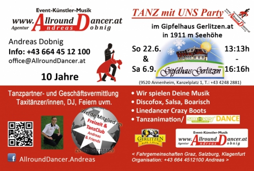 10Jahre AllroundDancer Gipfelhaus Gerlitzen Samstag 6.9. um 13:13Uhr für ALLE Fahrgemeinschaften